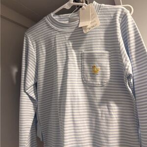Kids Long Sleeve Striped Shirt with Duck Embroidery